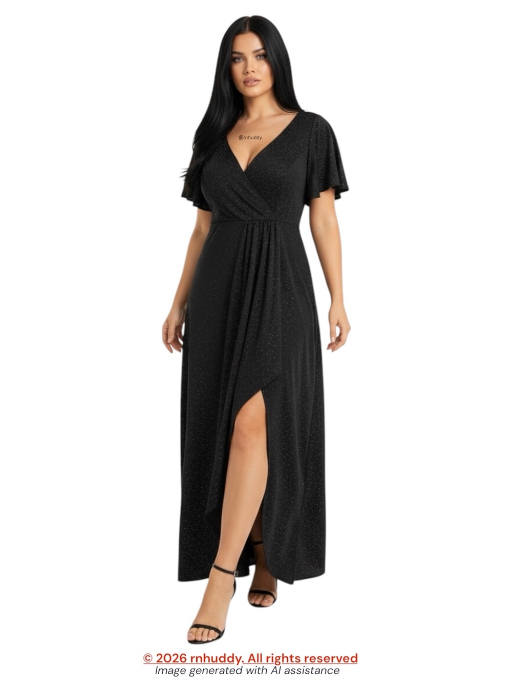 Ever Pretty size 24 black glitter high low maxi dress